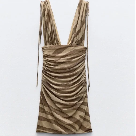 NWT Tulle Zebra Print Mini Dress Size M Medium Brown Tan - Picture 5 of 11